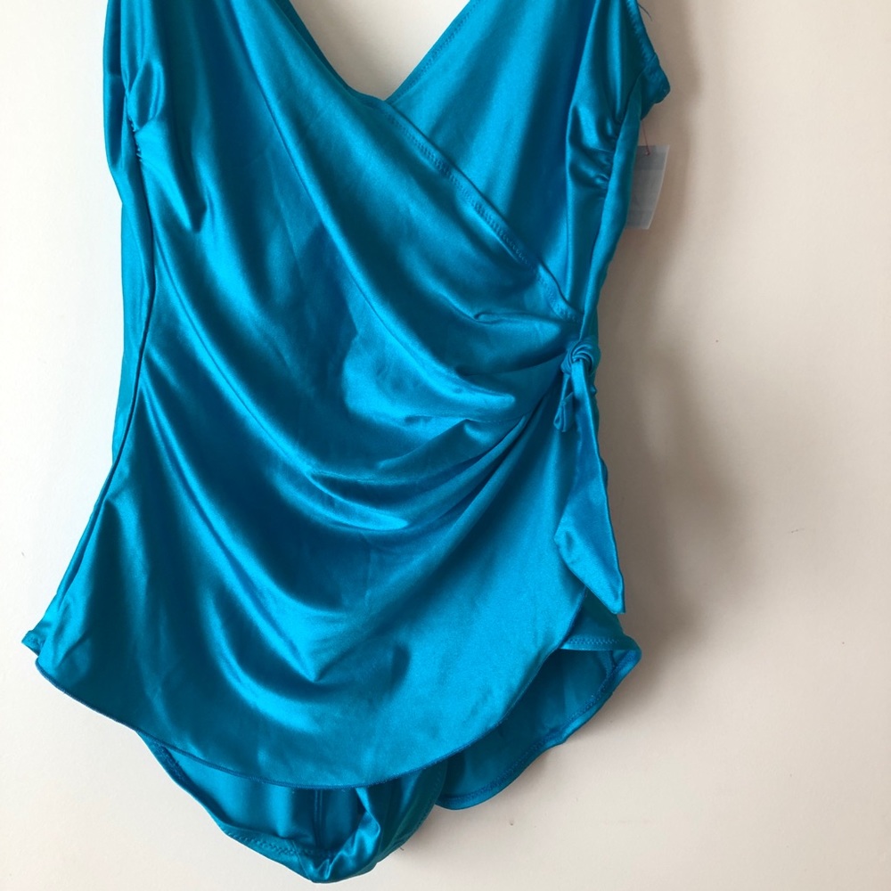 Vintage Pinup One Piece Teal Swimsuit size 10 - Picture 2 of 7